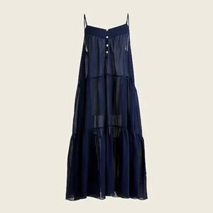 J. CREW Tiered Button-Front Cover-Up Dress in Navy Blue 2022 Size Medium Cotton